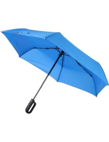 Parapluie pliable publicitaire en rPET Cynthia Matières : plastique Couleurs : noir impression logo haute qualité