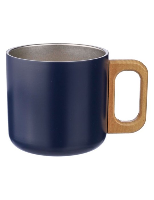 Mug isotherme personnalisé en acier inoxydable recyclé - Dwight Matières : bois Couleurs : bleu objet promotionnel éco-responsab