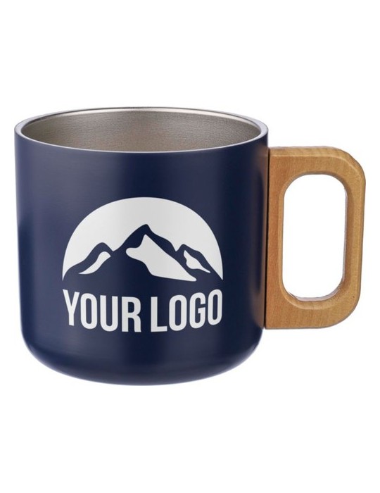 Mug isotherme personnalisé en acier inoxydable recyclé - Dwight Matières : bois Couleurs : bleu cadeau collaborateur premium