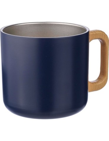 Mug isotherme personnalisé en acier inoxydable recyclé - Dwight Matières : bois Couleurs : bleu objet promo petit budget