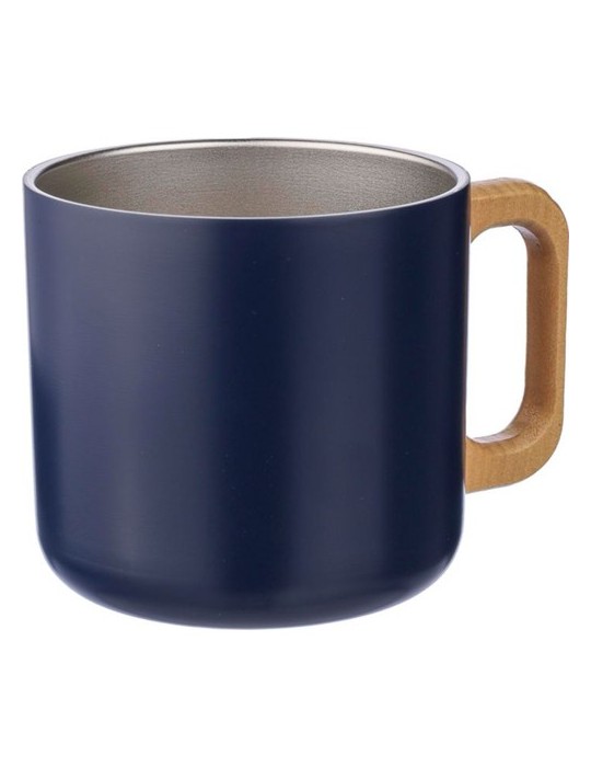 Mug isotherme personnalisé en acier inoxydable recyclé - Dwight Matières : bois Couleurs : bleu objet promo petit budget
