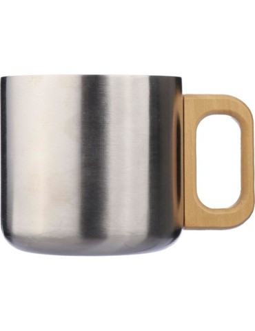 Mug isotherme personnalisé en acier inoxydable recyclé - Dwight Matières : bois Couleurs : argenté goodies publicitaire événemen