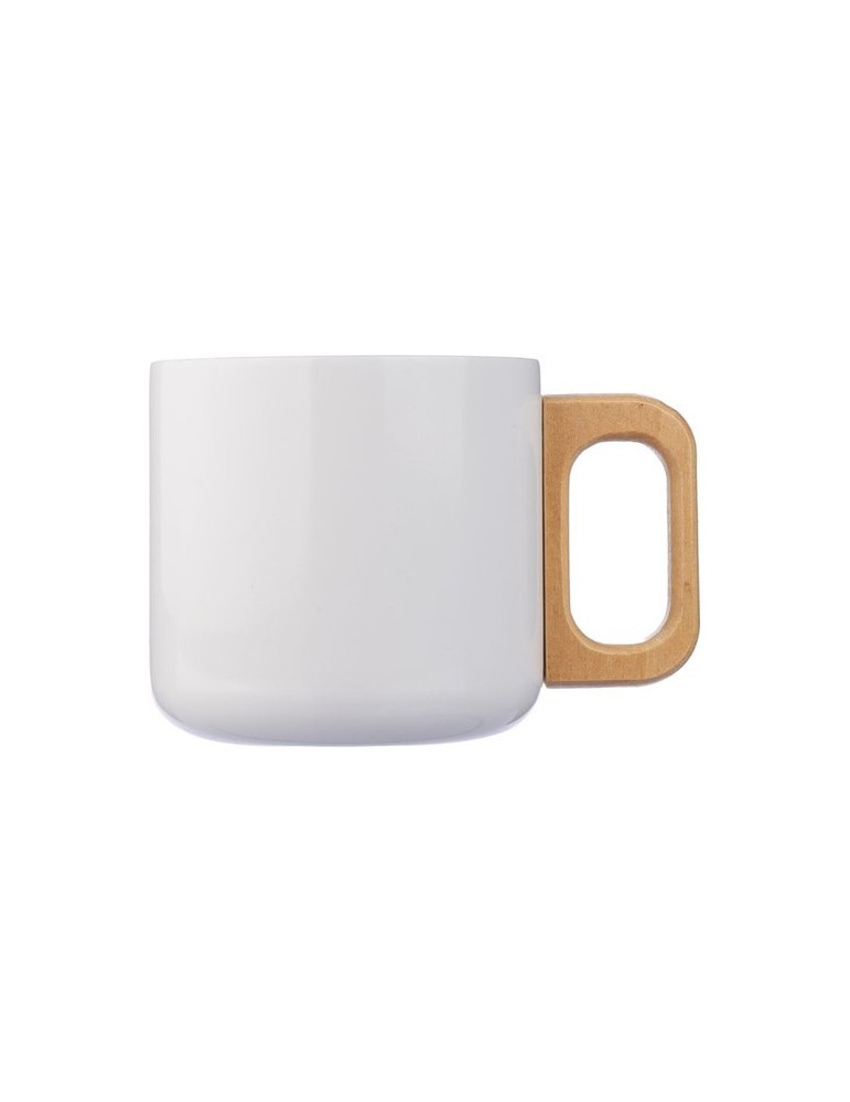 Mug isotherme personnalisé en acier inoxydable recyclé - Dwight Matières : bois Couleurs : blanc personnalisable avec votre logo
