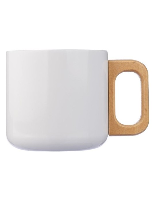 Mug isotherme personnalisé en acier inoxydable recyclé - Dwight Matières : bois Couleurs : blanc personnalisable avec votre logo