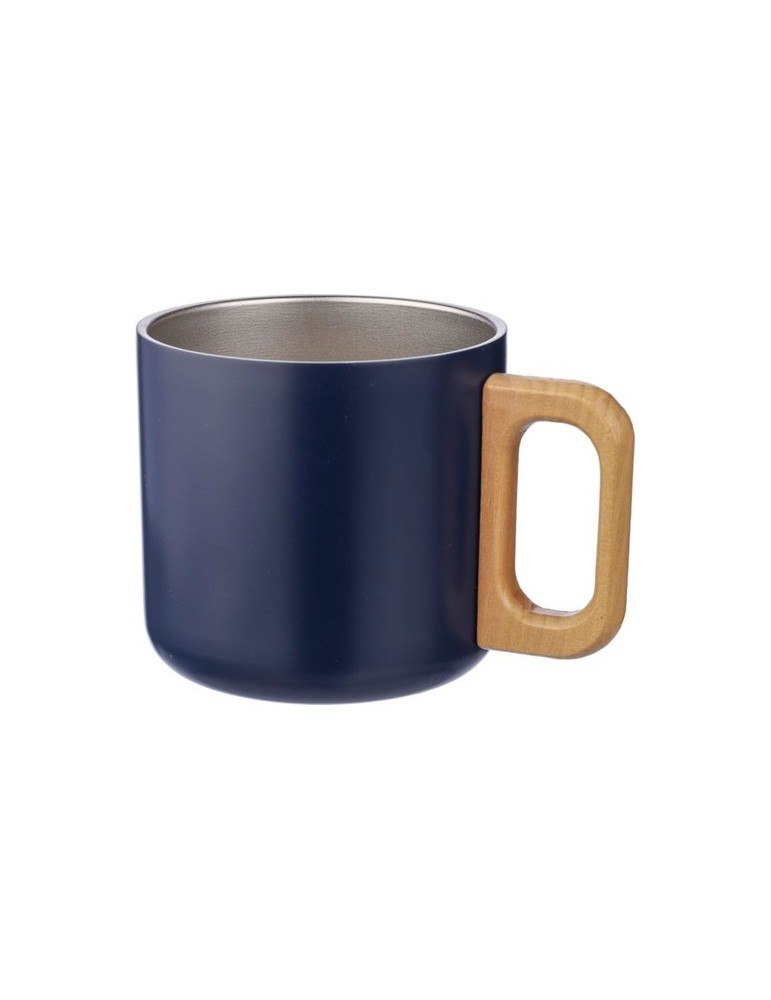 Mug isotherme personnalisé en acier inoxydable recyclé - Dwight Matières : bois Couleurs : blanc marquage couleur éclatante