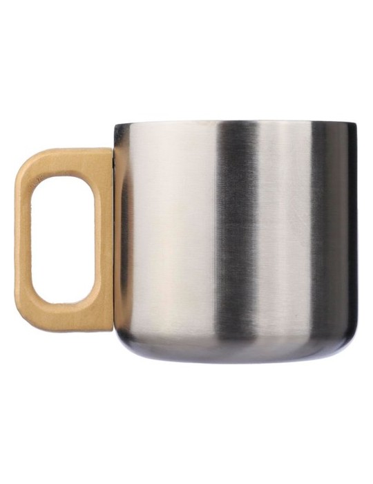 Mug isotherme personnalisé en acier inoxydable recyclé - Dwight Matières : bois Couleurs : blanc personnalisable avec votre logo