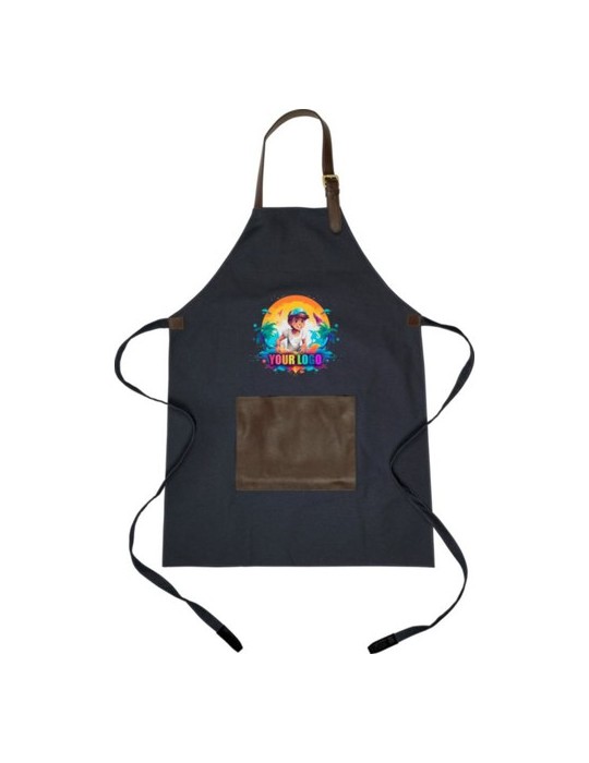 Tablier personnalisé en canvas 450 g/m2 Maria Matières : toile Couleurs : bleu marquage laser ultra précis