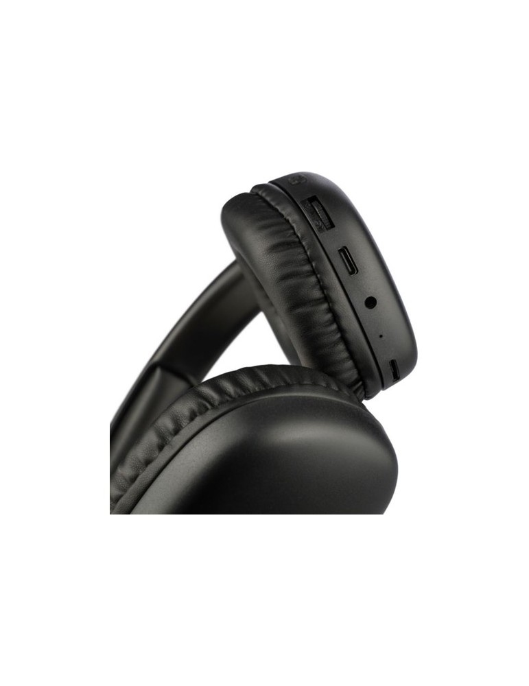 Casque audio publicitaire en ABS - Janice Matières : ABS Couleurs : noir marquage laser ultra précis