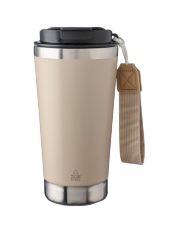 Mug isotherme  en acier inoxydable recyclé Kayla Matières : polyester Couleurs : beige marquage laser ultra précis