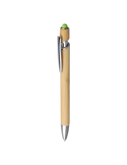 Stylo bille personnalisé en bambou et plastique Deanna Matières : bambou Couleurs : jaune personnalisation sur mesure