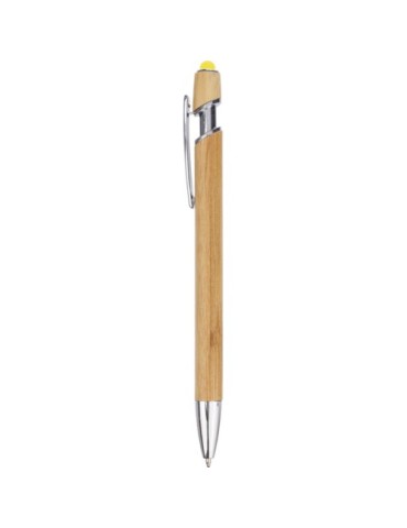 Stylo bille personnalisé en bambou et plastique Deanna Matières : bambou Couleurs : vert citron marquage couleur éclatante