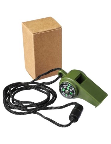 Sifflet publicitaire avec boussole et thermomètre en PP Damon Matières : ABS Couleurs : vert marquage laser ultra précis