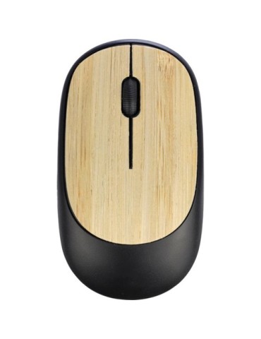Souris optique sans fil en ABS personnalisée Eileen Matières : bambou Couleurs : noir