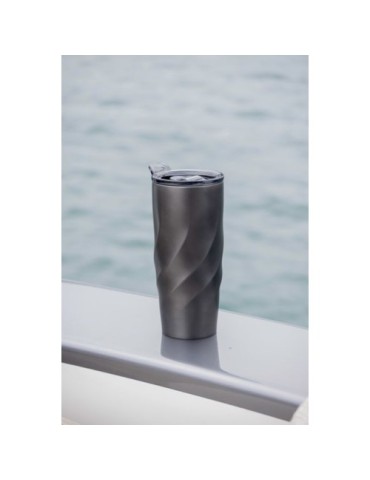 Mug nomade pliable  en acier inoxydable Calix XL Brandcharger Matières : acier inoxydable Couleurs : gun marquage laser ultra pr