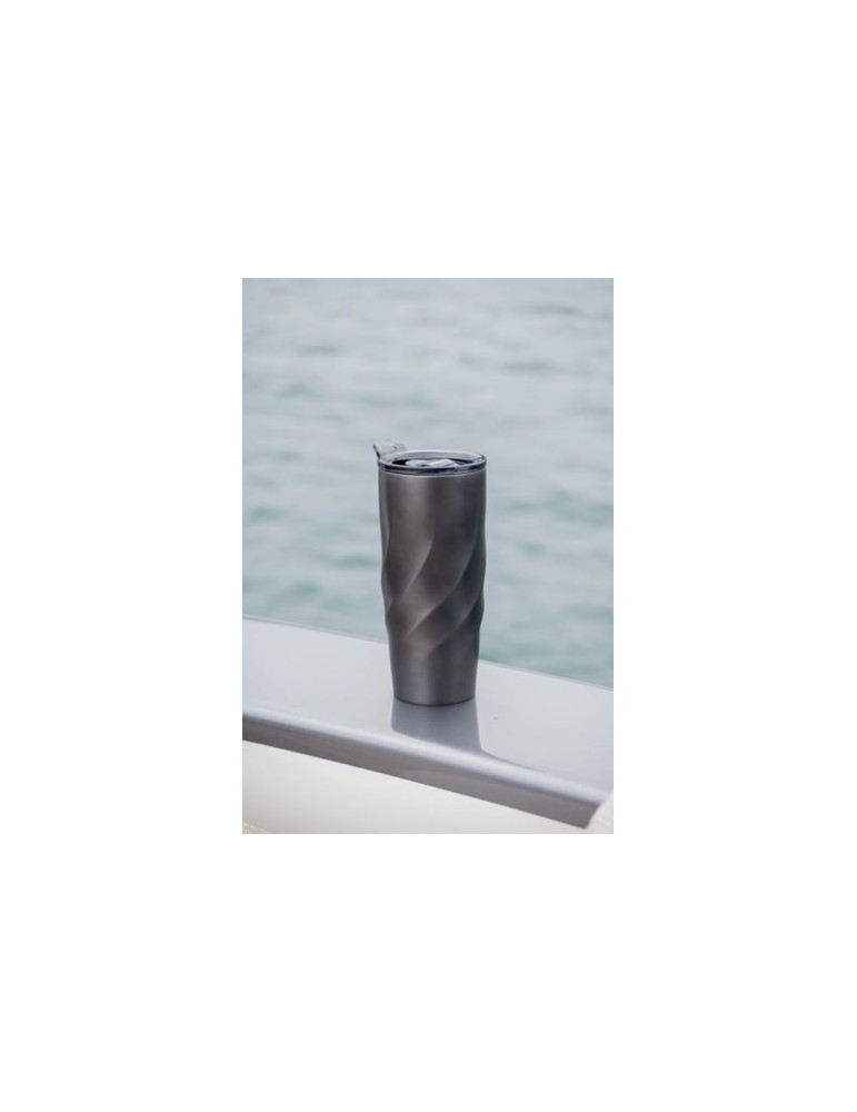 Mug nomade pliable  en acier inoxydable Calix XL Brandcharger Matières : acier inoxydable Couleurs : gun marquage laser ultra pr