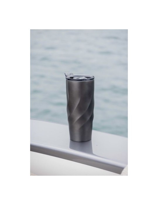 Mug nomade pliable  en acier inoxydable Calix XL Brandcharger Matières : acier inoxydable Couleurs : gun marquage laser ultra pr