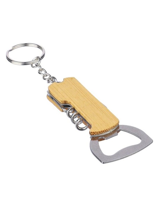 Porte-clés décapsuleur en bambou personnalisé Stuart Matières : bambou Couleurs : brun accessoire événementiel unique