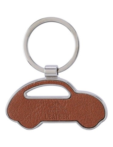 Porte-clé  en cuir recyclé - Joan Matières : alliage de zinc Couleurs : brun