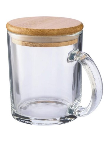 Mug  de 300 ml en verre recyclé et bambou - Ashley Matières : verre Couleurs : naturel cadeau collaborateur premium