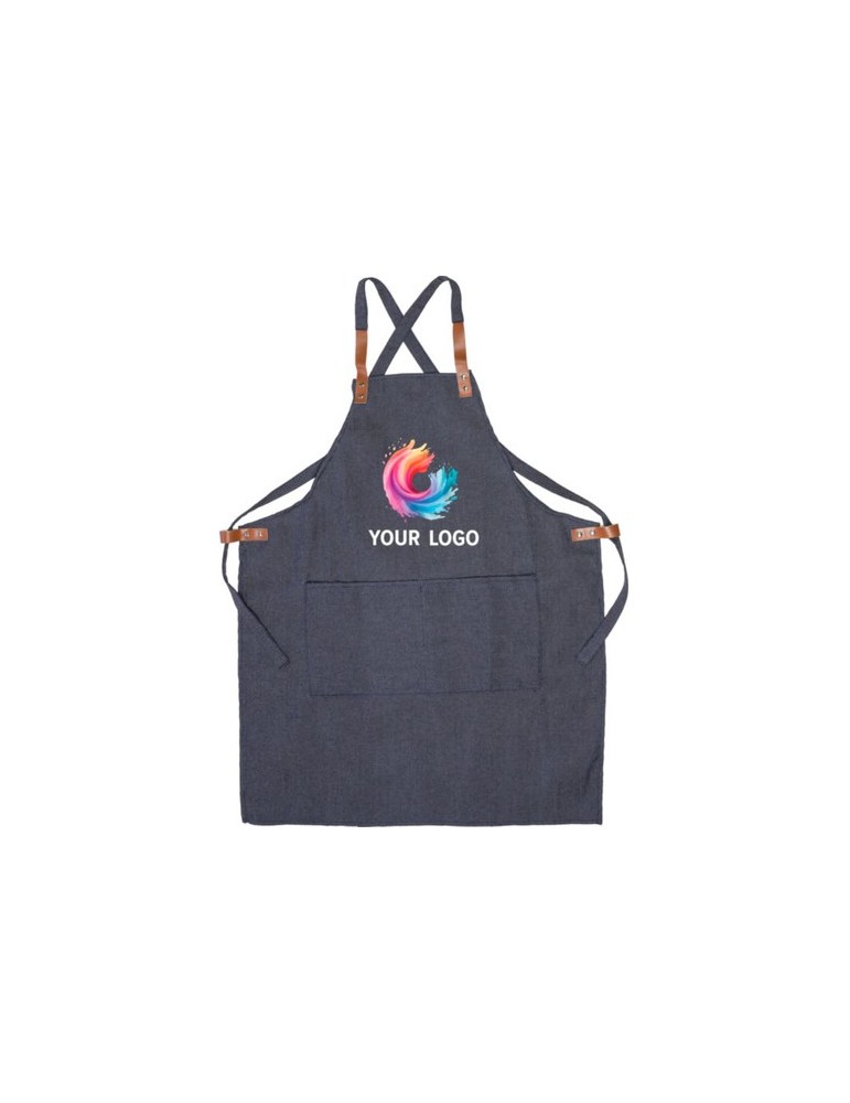Tablier publicitaire en denim 280g/m² Greg Matières : coton Couleurs : bleu personnalisable avec votre logo