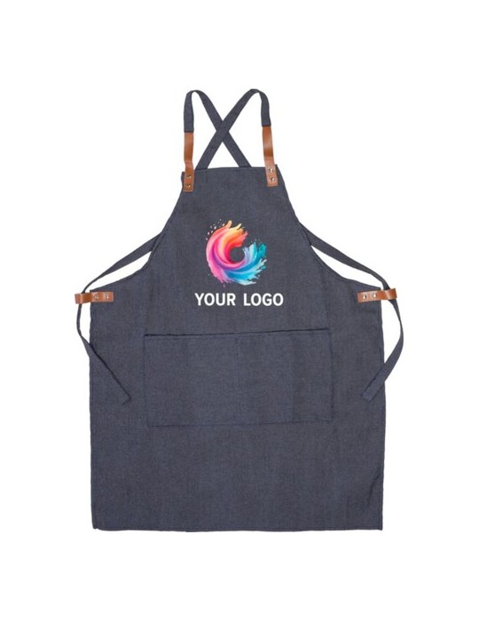 Tablier publicitaire en denim 280g/m² Greg Matières : coton Couleurs : bleu personnalisable avec votre logo