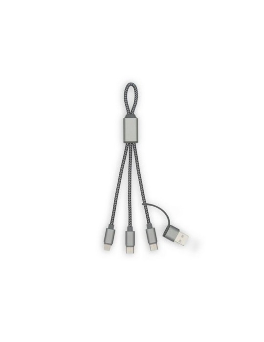 Câble de chargement publicitaire Trident 2 Brandcharger Matières : nylon Couleurs : gun cadeau entreprise pas cher