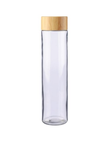 Gourde en verre  de 500 ml avec dragonne personnalisée Clarence Matières : bambou Couleurs : brun
