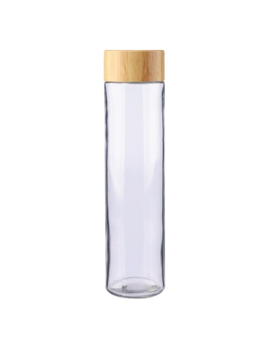 Gourde en verre  de 500 ml avec dragonne personnalisée Clarence Matières : bambou Couleurs : brun