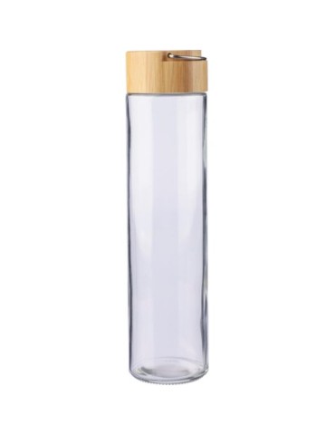 Gourde en verre  de 500 ml avec dragonne personnalisée Clarence Matières : bambou Couleurs : brun cadeau entreprise pas cher