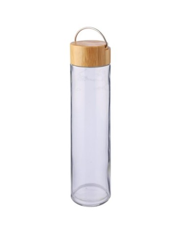 Gourde en verre  de 500 ml avec dragonne personnalisée Clarence Matières : bambou Couleurs : brun impression haute définition