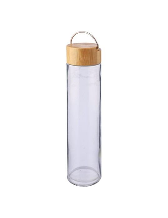 Gourde en verre  de 500 ml avec dragonne personnalisée Clarence Matières : bambou Couleurs : brun impression haute définition