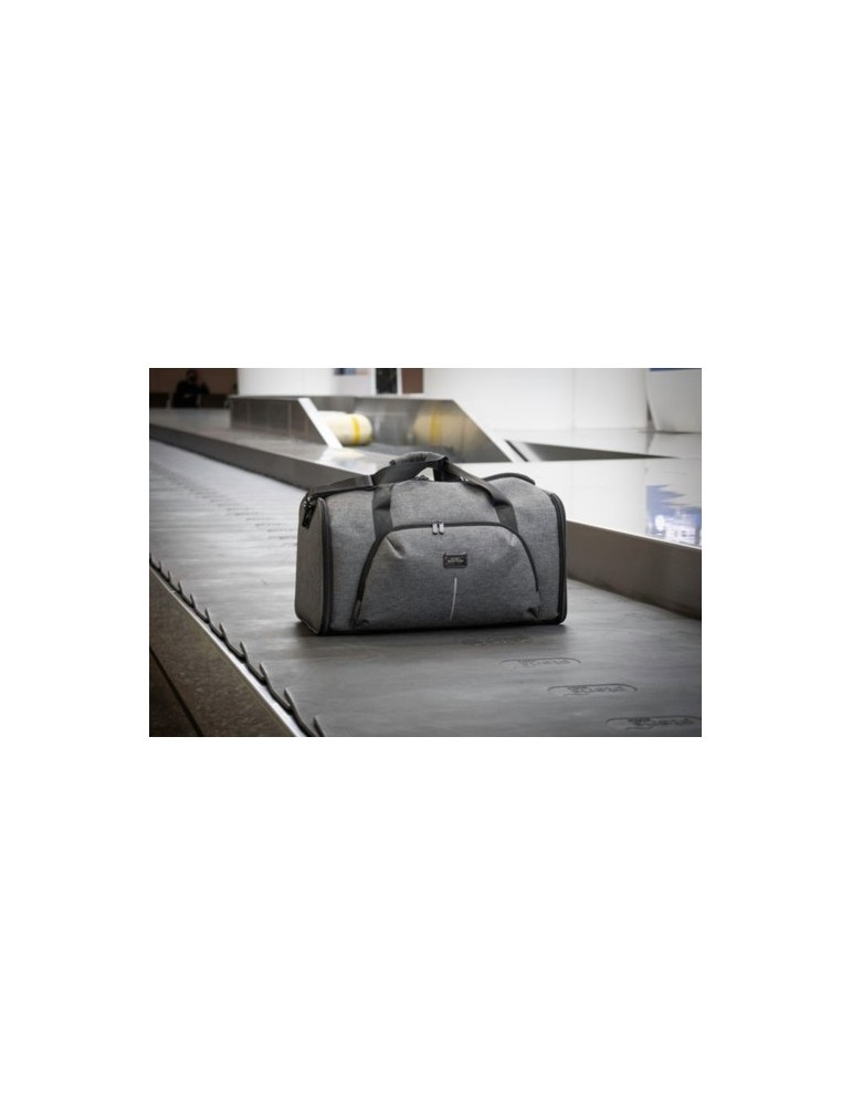 Sac de voyage publicitaire personnalisé Voyager Brandcharger Matières : polyester Couleurs : gris personnalisable avec votre log