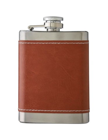Flasque publicitaire de 100 ml en acier inoxydable et PU Cedric Matières : acier inoxydable Couleurs : brun