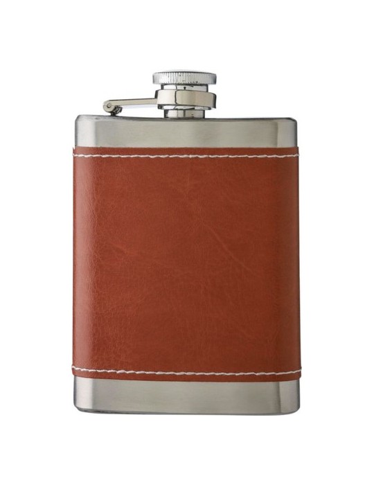 Flasque publicitaire de 100 ml en acier inoxydable et PU Cedric Matières : acier inoxydable Couleurs : brun