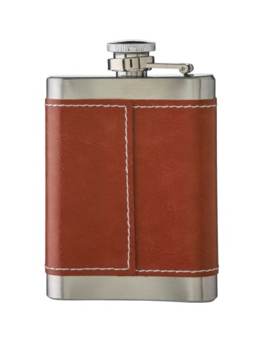 Flasque publicitaire de 100 ml en acier inoxydable et PU Cedric Matières : acier inoxydable Couleurs : brun cadeau entreprise pa