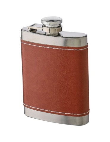 Flasque publicitaire de 100 ml en acier inoxydable et PU Cedric Matières : acier inoxydable Couleurs : brun objet promotionnel é