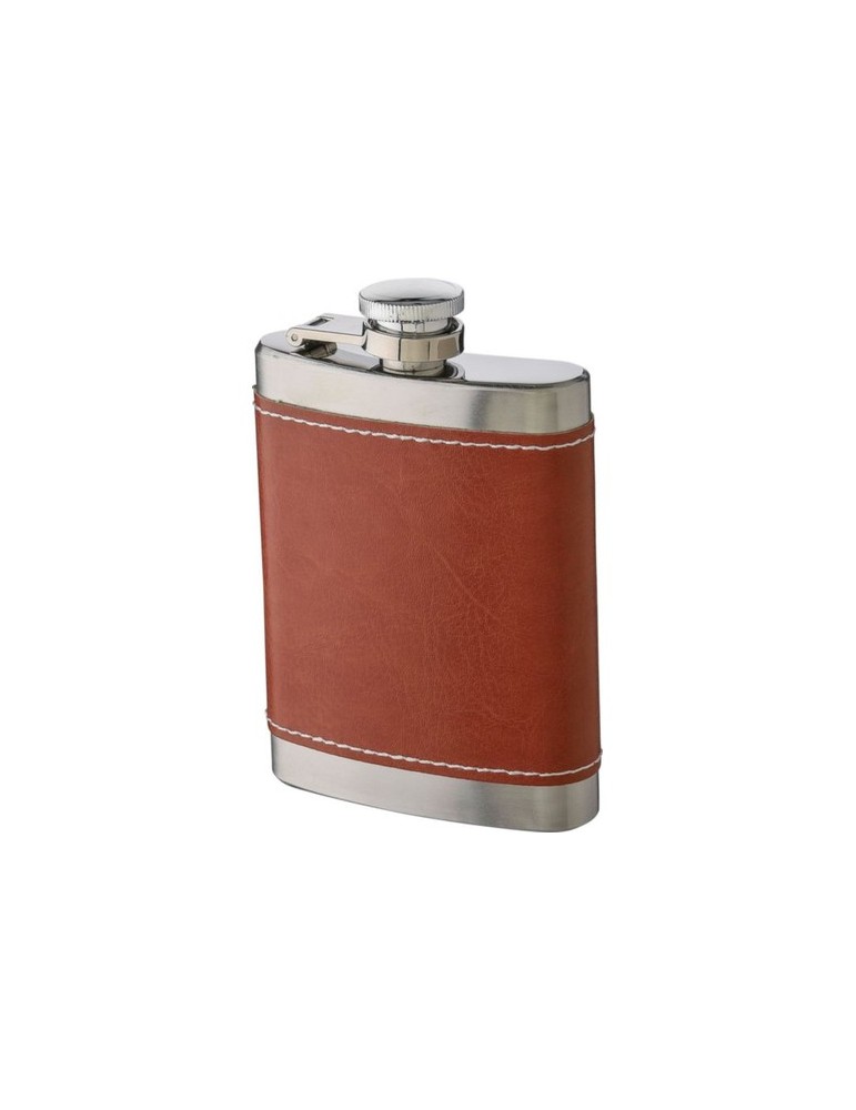 Flasque publicitaire de 100 ml en acier inoxydable et PU Cedric Matières : acier inoxydable Couleurs : brun objet promotionnel é
