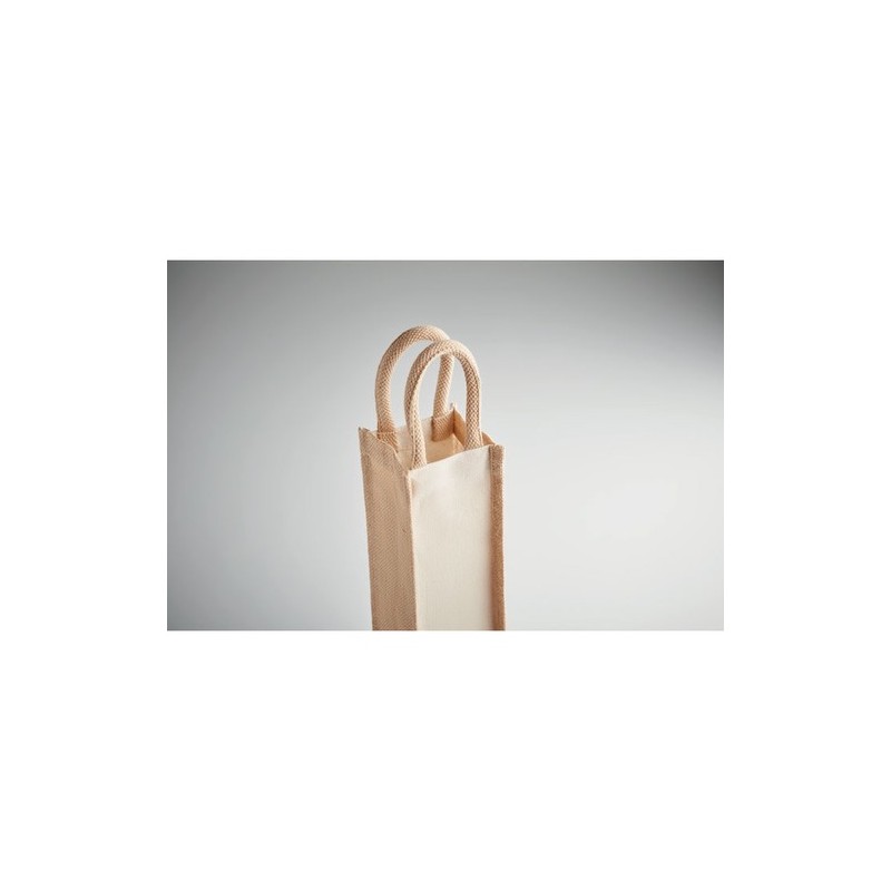 Sac en jute  pour bouteille personnalisable - CAMPO DI VINO Matières : jute Couleurs : beige marquage laser ultra précis