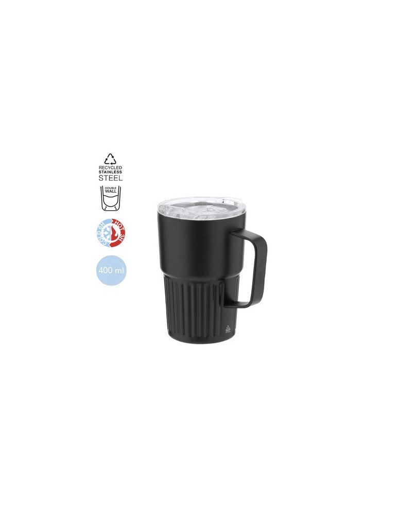 Tasse thermique personnalisée en acier inoxydable - Finbar Couleurs : noir Matières : acier inoxydable recyclé goodies publicita