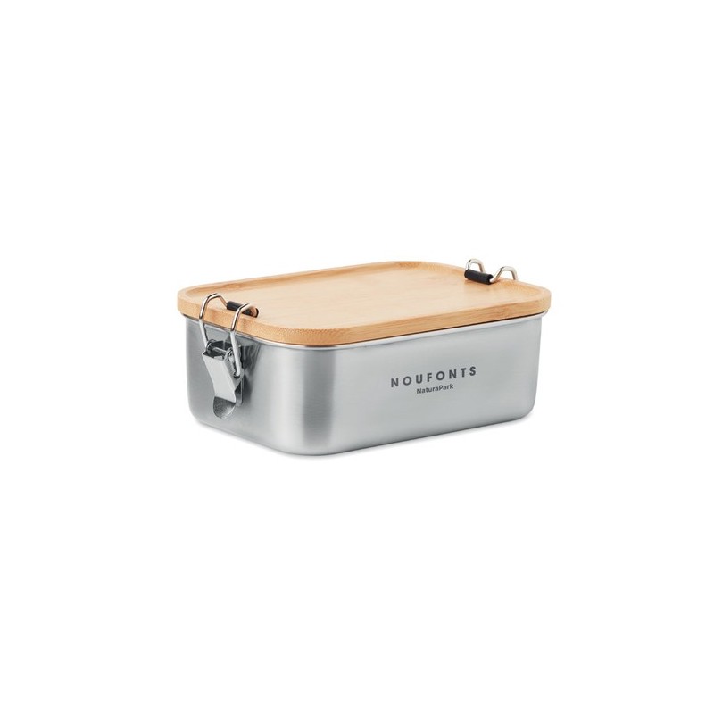 Lunch box en acier inoxydable personnalisée de 750ml - SONABOX Matières : bambou Couleurs : bois goodies publicitaire événementi