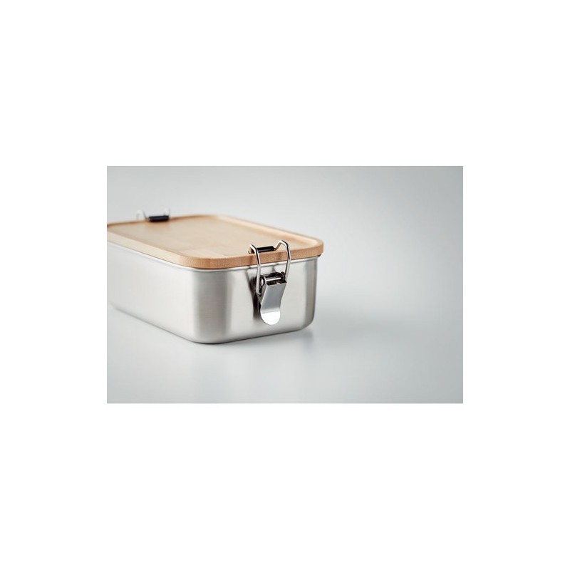 Lunch box en acier inoxydable personnalisée de 750ml - SONABOX Matières : bambou Couleurs : bois impression haute définition