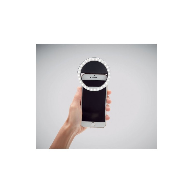 Lampe portable personnalisée pour selfie - HELIE Matières : polystyrène (PS) Couleurs : noir marquage laser ultra précis