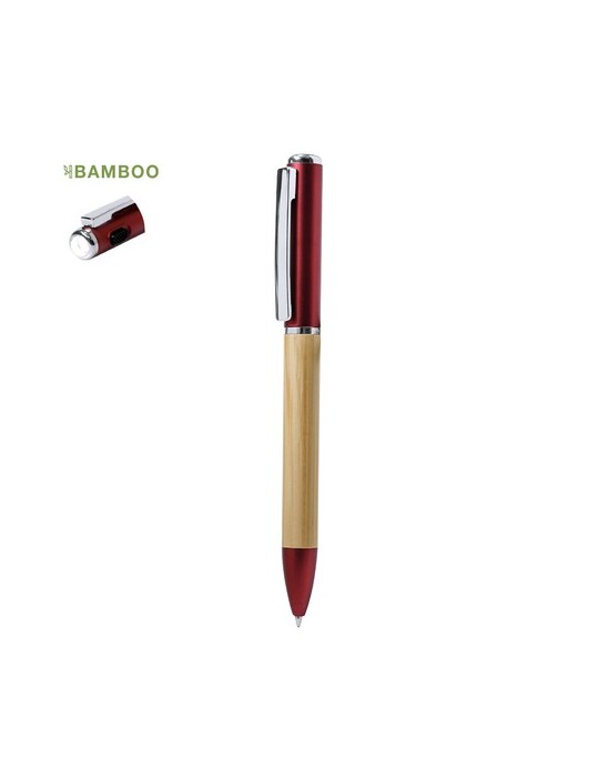 Stylo publicitaire lampe Telnay Matières : bambou Couleurs : rouge livraison express 24h 48h