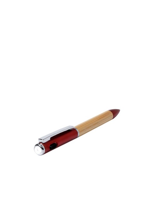 Stylo publicitaire lampe Telnay Matières : bambou Couleurs : rouge accessoire événementiel unique