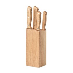 Set de 5 couteaux de cuisine gourmet avec socle - Ustensiles de Cuisine pas cher Matières : bois Couleurs : bois