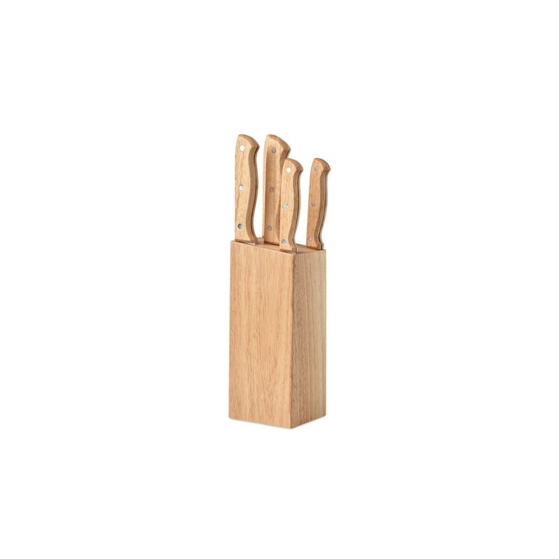 Set de 5 couteaux de cuisine gourmet avec socle - Ustensiles de Cuisine pas cher Matières : bois Couleurs : bois