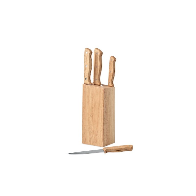Set de 5 couteaux de cuisine gourmet avec socle - Ustensiles de Cuisine pas cher Matières : bois Couleurs : bois cadeau entrepri