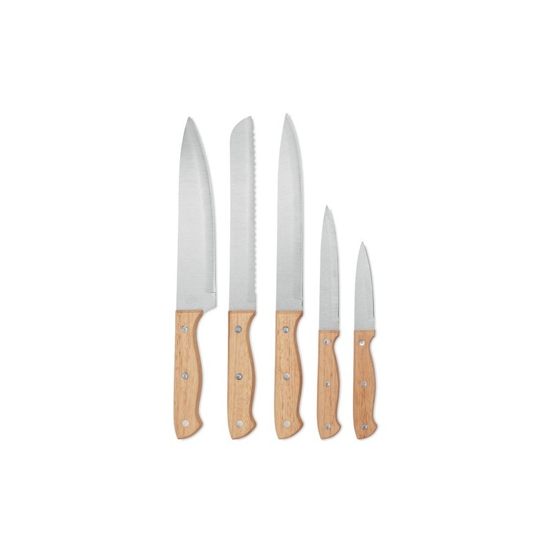 Set de 5 couteaux de cuisine gourmet avec socle - Ustensiles de Cuisine pas cher Matières : bois Couleurs : bois goodies publici