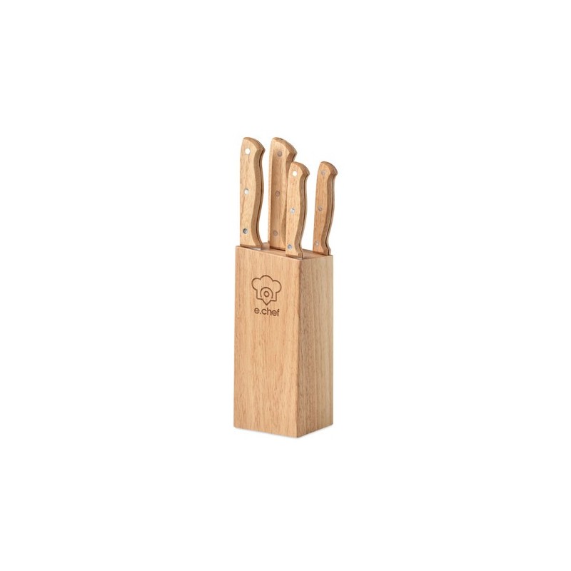Set de 5 couteaux de cuisine gourmet avec socle - Ustensiles de Cuisine pas cher Matières : bois Couleurs : bois marquage laser 