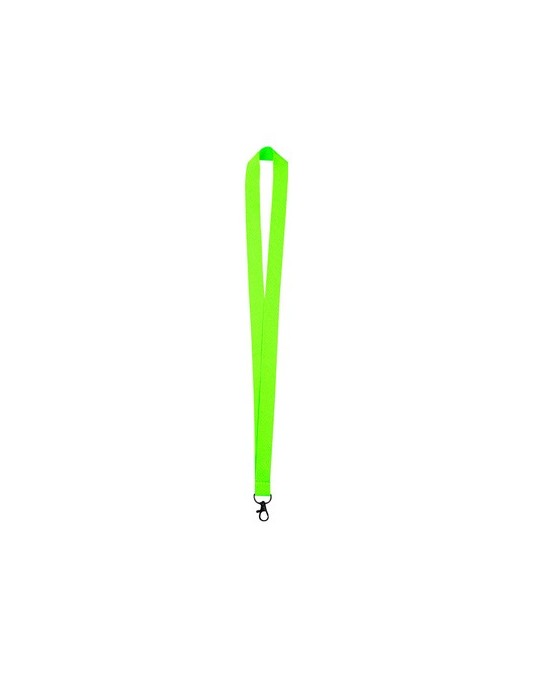 Lanyard publicitaire personnalisé Cofmil Matières : polyester Couleurs : rose fluo marquage laser ultra précis